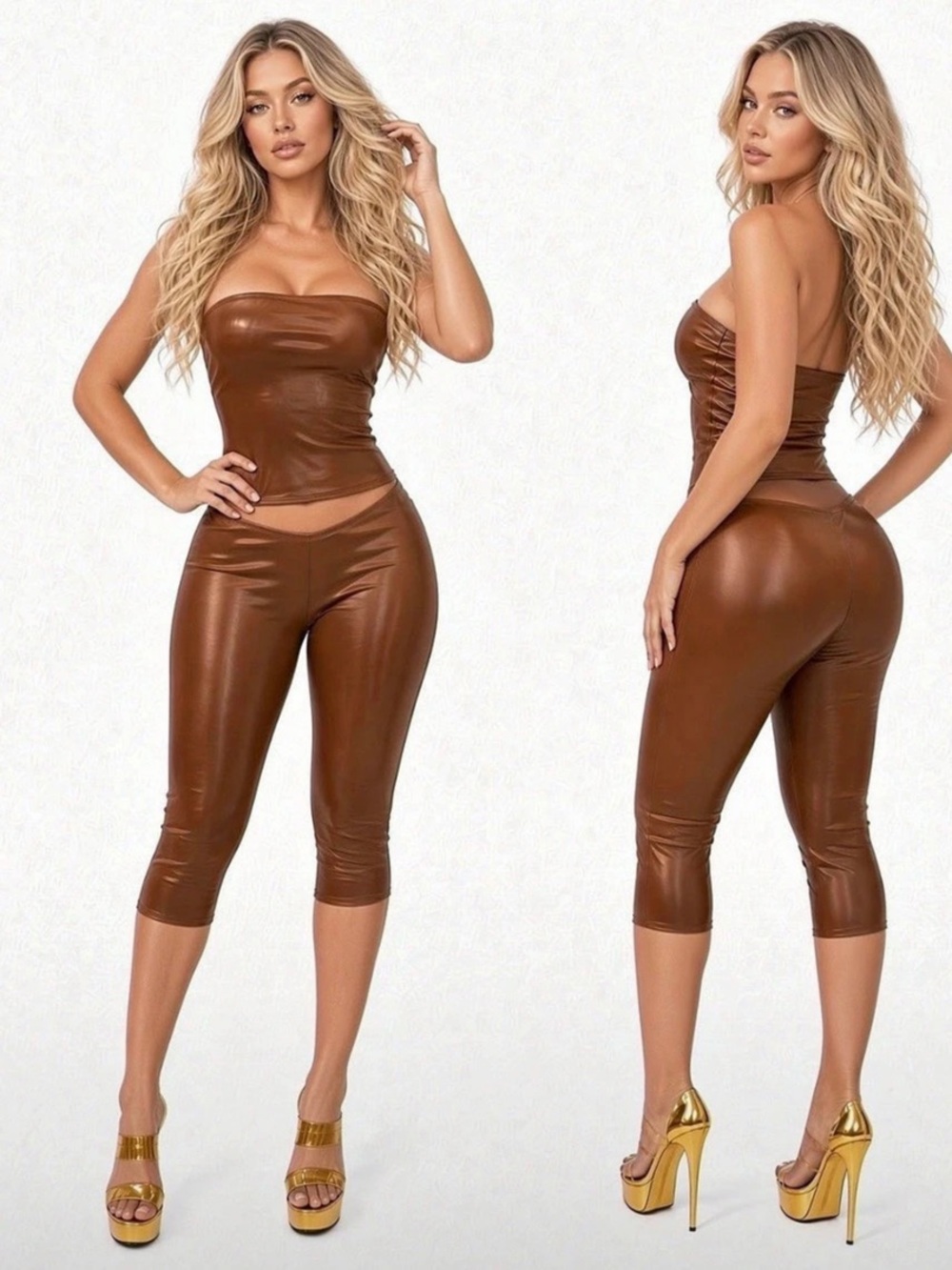 Faux Leather Capri Pants Set